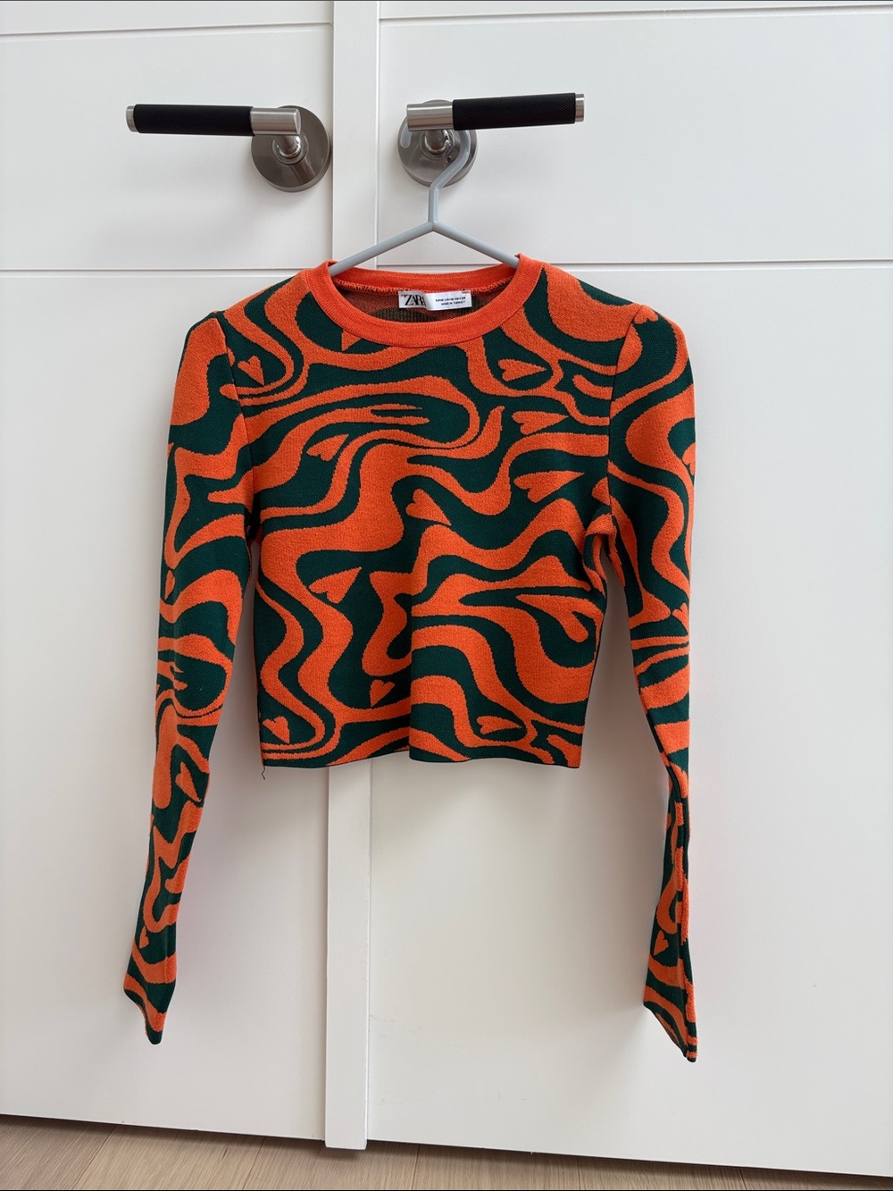 Zara Orange & Dark Green Abstract Wave Knit Long-Sleeve Top